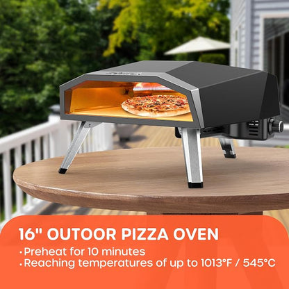 ECOWELL 16 Inch Gas Pizza Oven Outdoor Propane, Large Portable Pizza Ovens | with Pizza Stone, Stainless Steel Outdoor Pizza Oven, for Backyard Party, Camping, Fast 10 Min Preheating, 27300 BTU