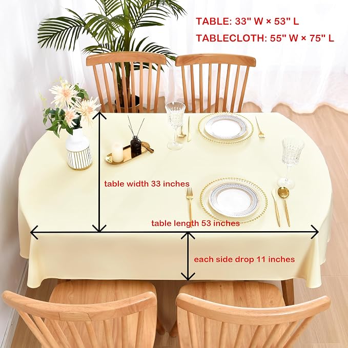Wolkemer Small Oval Tablecloth 52 x 70 Inch Washable Fabric Table Cloth | Oval Table Cloth, Solid Ivory Cloth Tablecloth, Oval Table Cover for Dining Wedding Party Banquet Tabletop Decoration