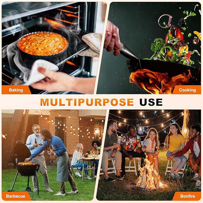 M METERXITY 1-Pair BBQ Gloves, 1472°F Heat Resistant Non-Slip Grilling Oven Gloves for Barbecue/Baking/Cooking, with Storage Bag [Flame Pattern L, Black]