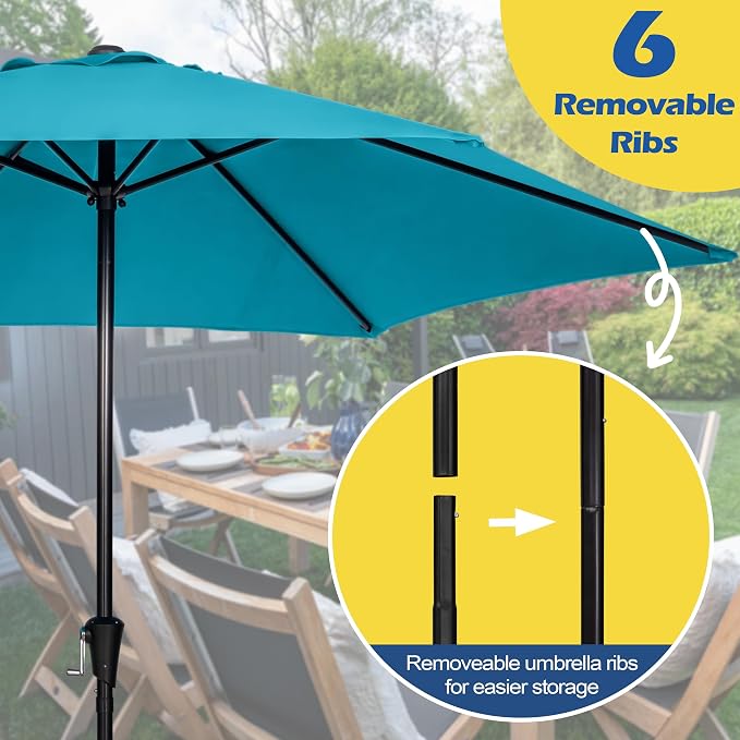 Sunnyglade 9FT Outdoor Patio Umbrella, Market & Table Umbrella with 6 Sturdy Ribs and Crank System, Fade-resistant & Waterproof for Garden Backyard Poolside Deck