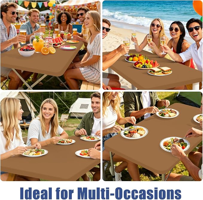 Moosfor Spandex 4 Foot Rectangle Table Cloth, Elastic Fitted Tablecloths for Picnic, Stretch Washable Patio Table Cover for Outdoor, Camping, Banquet and Parties (Brown, 30"x48")