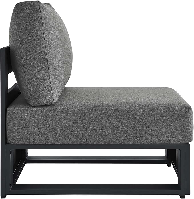 Modway Tahoe Aluminum Armless Patio Gray Charcoal Modular Weather-Resistant Cushions-Perfect as Club Outdoor Lounge Chair