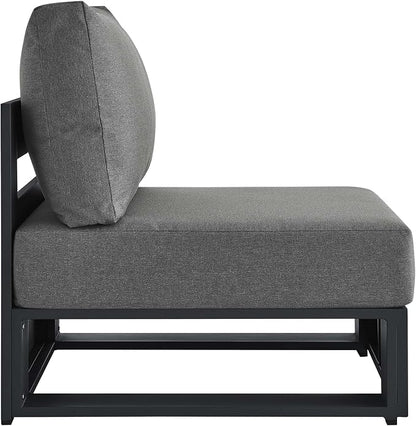 Modway Tahoe Aluminum Armless Patio Gray Charcoal Modular Weather-Resistant Cushions-Perfect as Club Outdoor Lounge Chair