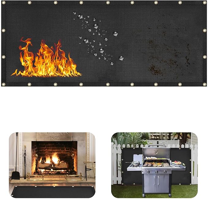 Heat Shield Behind Grill Black Fireproof Cover and Screen Protect Deck Railing from Grill Heat Shield for Wood Stove, 3’x8’ Wall Protector for Fridge Waterproof BBQ Mat UV Resistant Privacy Screen