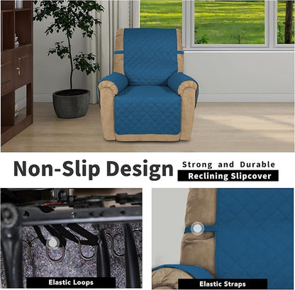 Easy-Going Recliner Chair Slipcover Reversible Sofa Cover Water Resistant Couch Cover Furniture Protector with Elastic Straps for Pets Dog (Recliner 22 inch, Peacock Blue/Beige) | Machine Washable Slipcover For Dogs, Water Resistant Furniture Mat For L...