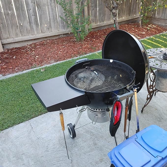 GRISUN Grill Table Shelf and Lid Holder for Weber Kettle Grills 22 Inches, Charcoal Grill Side Table Shelf and Slide a Side Lid Prop, Charcoal Grill Accessories for Weber, (Grill No Included)