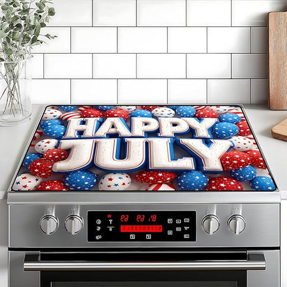 Patriotic Stove Top Cover, Heat Resistant Electric Stove Protector Mat, Large Diatomite Kitchen Counter Mat, Independence Day Decor American Flag Kitchen Accessory (happy july, 28x20 Inch)