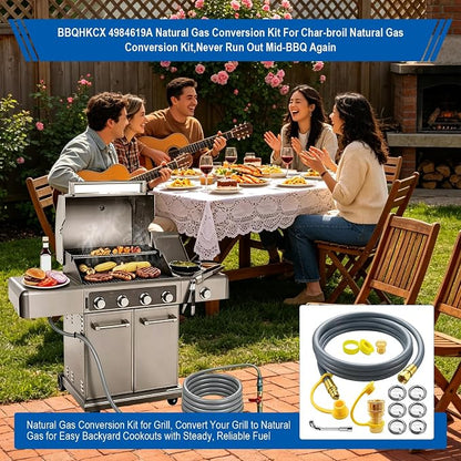 4984619A Natural Gas Conversion Kit Compatible with Char-Broil Commercial & Signature Series Dual Fuel Grill(2008 to 2019), Propane to Natural Gas Conversion Kit w/ CSA Gas Hose & 3/8" Quick Connect.