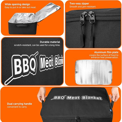 Xxerciz BBQ Blanket for Resting Meat, Insulated Meat Resting Bag with Wide Mouth, Large Leak-Proof Reusable BBQ Accessories Bag for Brisket, Pork, Turkey Meat Warmer for Men, Grilling