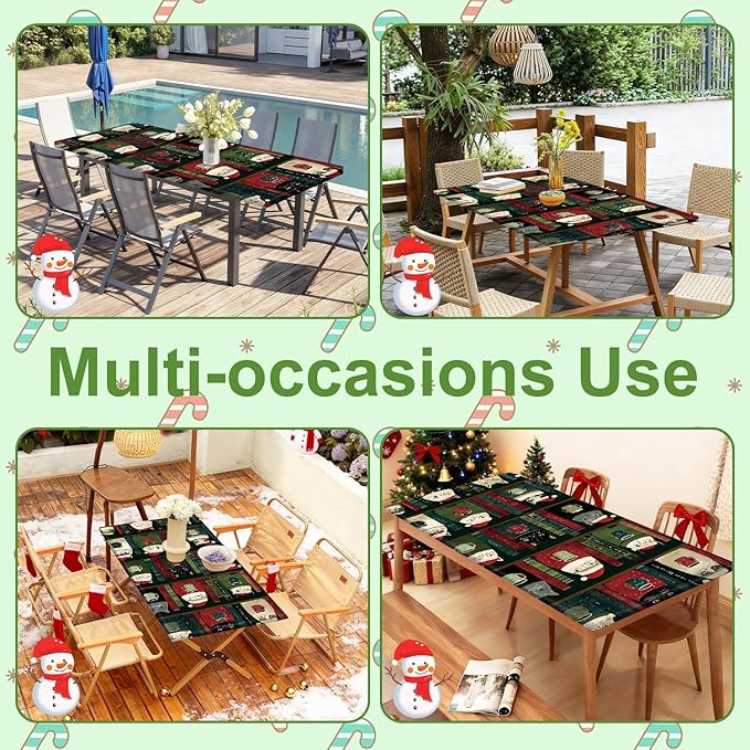 Christmas Picnic Table Cover with Bench Cover, Outdoor Picnic Table Elastic Tablecloth, Holiday Cat and Book Design, Camping, Barbecue and Winter Party Tablecloth