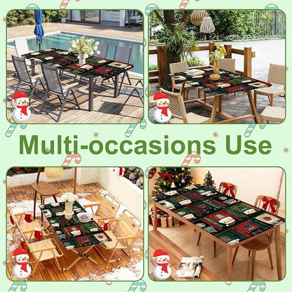 Christmas Picnic Table Cover with Bench Cover, Outdoor Picnic Table Elastic Tablecloth, Holiday Cat and Book Design, Camping, Barbecue and Winter Party Tablecloth