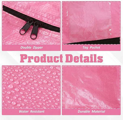 4 Pcs 149 Gallon Extra Large Moving Bags Heavy Duty Storage Bag with Strong Zipper Handle Foldable XXL Jumbo Storage Tote Packing Moving Box for College Dorm Travel Cloth Duffle (Pink)