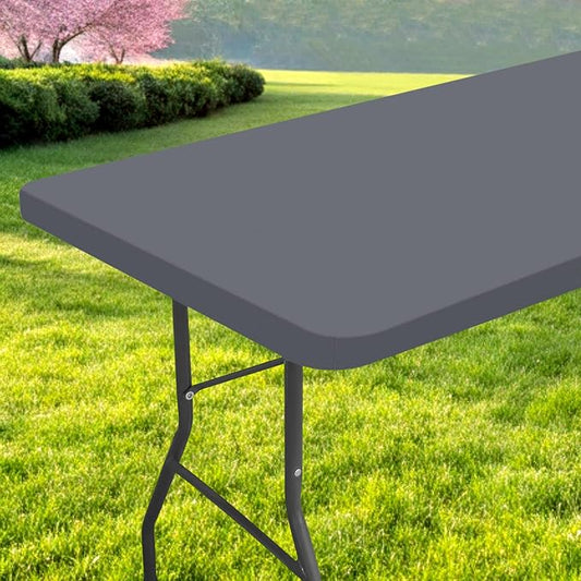 Rectangle Table Cloth, Waterproof Elastic Fitted Tablecloth for 6 Foot Folding Tables, Washable Polyester Tablecloths for Picnic, Camping, Outdoor (Grey, 30"x72")