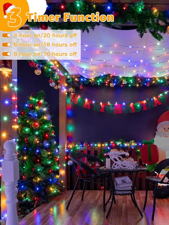 BrightChristmas 300 LED 98 FT Christmas Lights, Waterproof Outdoor String Lights with Remote and Timer, Christmas Tree Lights with 8 Modes Dimmable, Fairy Lights for Holiday Decor (Multicolor)