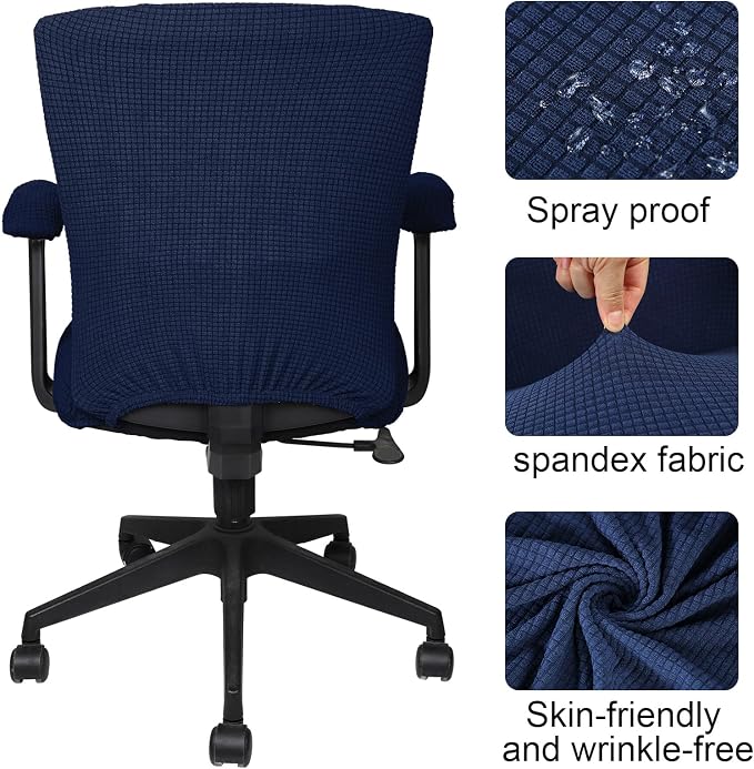 Tallew 4 Pcs Office Chair Covers Stretchable Armrest Seat,XL,Navy | Universal Fit Office Desk Chairs, Protective Seat Backrest Slipcovers, Stretchable Prevent Wear, Easy Install for Rotating