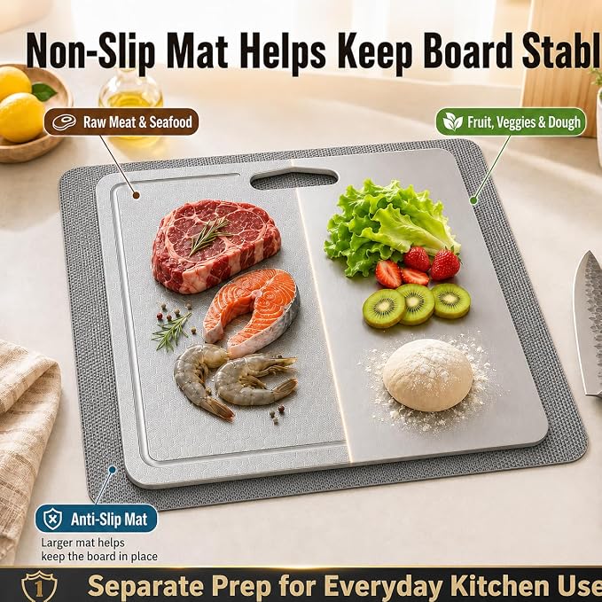 3-Piece Titanium Cutting Board Set, Scratch-Resistant, Dishwasher Safe | 3-piece titanium cutting board set with juice grooves,non-slip mat,double-sided use,dishwasher-safe cleanup for kitchen & BBQ