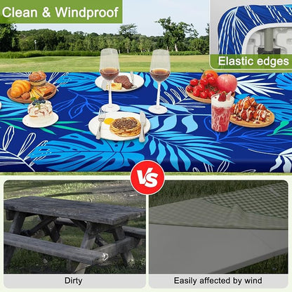 Picnic Table and Bench Cover Set, Waterproof Fitted Elastic Cloth | Portable Camping Essentials With Built-In Storage Pocket And Waterproof Fabric For Outdoor RV Or Picnic Table Use