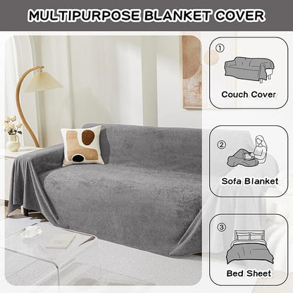 MEETSKY Couch Cover for 3 Cushion Couch Cat Scratch Proof Sofa Covers Washable Couch Protector Sectional Couch Covers for Dogs Soft Couch Cover Blanket Sofa Slipcover for Pets Kids, 91" x 134", Grey