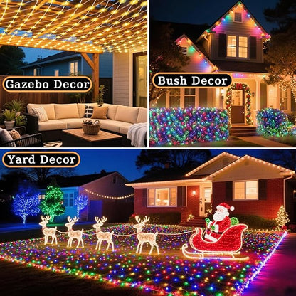Pooqla RGB Christmas Net Lights, Color Changing Outdoor LED Mesh Lights, 14.8x4.9 ft 240 LED Christmas Outdoor Net Light, Connectable Plug in Waterproof Tree Light Bushes Decor