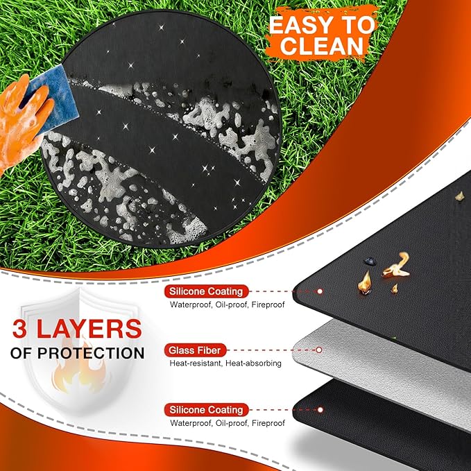 Grill Mat 36 Inch Fire Pit Mat for Solo Stove Bonfire Accessories Double-Sided Fireproof Waterproof Grill Pad Round Under Grill Mat Reusable Oil-Proof Deck Patio Lawn BBQ Fireproof Outdoor