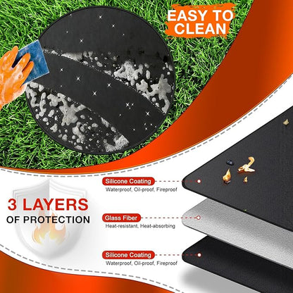 Grill Mat 36 Inch Fire Pit Mat for Solo Stove Bonfire Accessories Double-Sided Fireproof Waterproof Grill Pad Round Under Grill Mat Reusable Oil-Proof Deck Patio Lawn BBQ Fireproof Outdoor