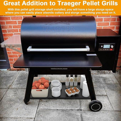BBQ-PLUS Adjustable Grill Storage Shelf for Traeger Pro Series 34, Pro 780 and Ironwood 885 Pellet Grills Accessories,Metal Bottom Shelf for Traeger to Add More Storage Space