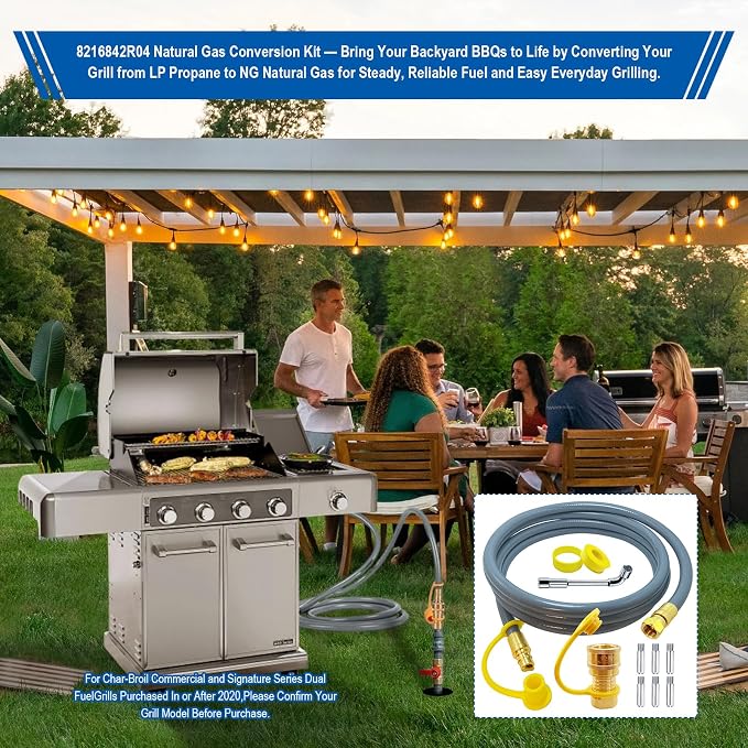 8216842R04 Natural Gas Conversion Kit Compatible with Char-Broil Commercial & Signature Series Dual Fuel Grill(2020-Newer),Propane to Natural Gas Conversion Kit with CSA Gas Hose & 3/8" Quick Connect.
