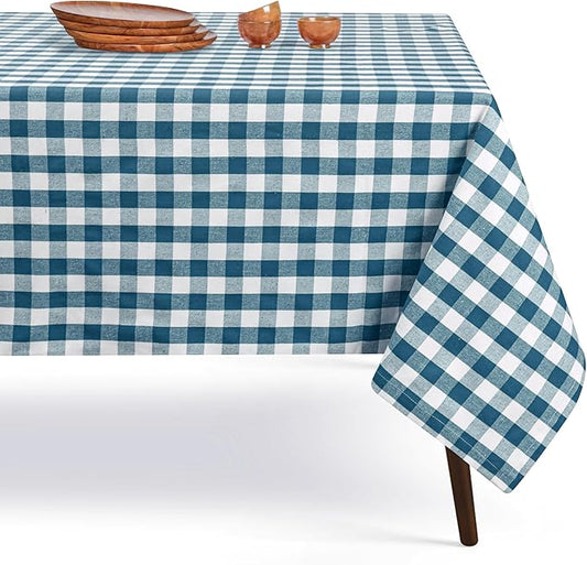 Gingham Buffalo Check 60"x84" Tablecloth 100% Cotton Washable Rustic Rectangle Table Cover Decorative for Gifts, Dining, BBQ, Buffet Parties & Camping - Teal