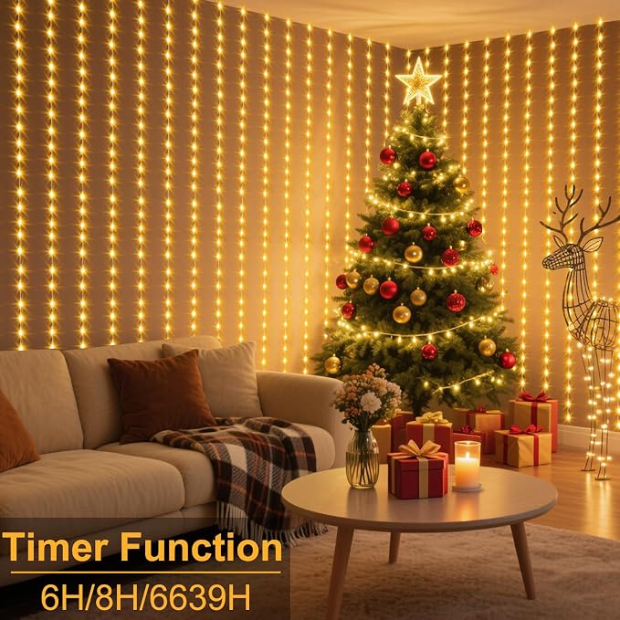600 LED Curtain Lights 20Ftx10Ft Dual Color Changing Lights with Remote | Timer Curtain Lights Connectable Plug in Outdoor Waterproof for Bedroom Backdrop Wedding Party Decor, Warm White & Multicolor