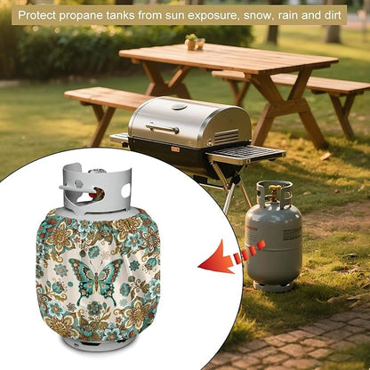 Boho Mandala 20lb Propane Tank Covers Butterfly Gas Cover Fits Standard 20 lb Tank Cylinder Heavy Duty Outdoor Grill Accessories Gift for Holiday