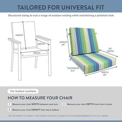 California Umbrella Outdoor Dining Chair, Patio Seat Cushion, 20 x 40 Inch, Premium Outdoor Memory Foam, Fade Resistant Sunbrella Fabric, Fabric Ties,Seville Seaside