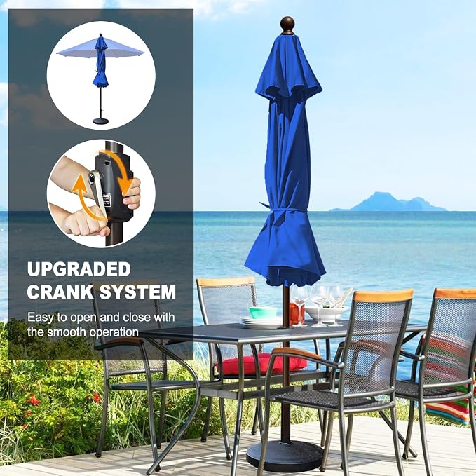 Eurmax USA 10-Year-Non-Fading 10FT Outdoor Patio Market Umbrella,UPF50+ UV Resistant Sun Shade,Heavy Duty Commercial Grade,Crank Lift Design,Windproof Vented Top for Garden,Pool,Deck,Pacific Blue