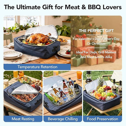 BBQ Meat Resting Blanket Bag - Insulated Leak-Proof Brisket Resting Bag with Wide Opening, Oxford Cloth Waterproof Smoker Accessories for Grilling Barbecue, Gifts for Men Dad Fathers Husband