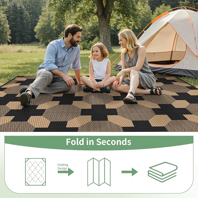 GENIMO Outdoor Rug, Waterproof Plastic Rugs for Patio, 6'x9' Deep Brown | Outside Larger Modern Carpet Mat for Porch Decor, Deck, Balcony, Camping, RV, Backyard, Picnic, Beach, Reversible, Foldable