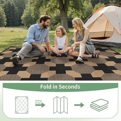 GENIMO Outdoor Rug, Waterproof Plastic Rugs for Patio, 6'x9' Deep Brown | Outside Larger Modern Carpet Mat for Porch Decor, Deck, Balcony, Camping, RV, Backyard, Picnic, Beach, Reversible, Foldable
