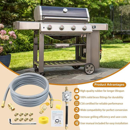 Propane to Natural Gas Conversion Kit Compatible with weber genesis, genesis II, spirit and spirit II, etc Grills,15FT 1/2" Natural Gas Conversion Kit with Regulator for weber Grills, 1-Year Warranty