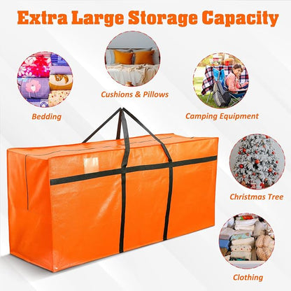 4 Pcs 176 Gallon Extra Large Moving Bags Heavy Duty Storage Bag with Strong Zipper Handle Foldable XXL Jumbo Storage Tote Packing Moving Box for College Dorm Travel Cloth Duffle (Orange)