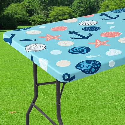 Smiry Spandex Fitted Tablecloth for 6 Foot Rectangle Tables, Washable Picnic Table Cover with Elastic, Stretch Reusable Table Cloth for Outdoor, Camping, Dining & Kitchen (Conch, 30"x72")