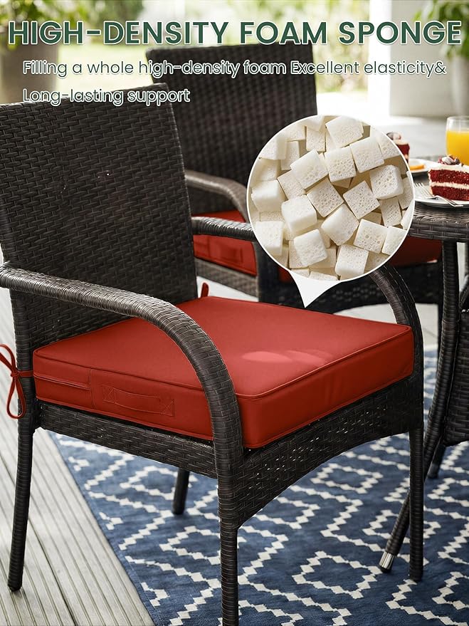 Outdoor Chair Cushion 22 x 22 x 4 Inches Patio Furniture Outdoor Waterproof Seat Cushion, Patio Chair Cushion with Handles and Ties, Square Dining Chair Cushion Set of 2, Terra Red