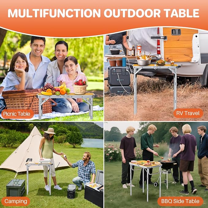 FUNYKICH 2ft Folding Camping Table 22.8''x15.7''x27.5'',3 Height Adjustable | Lightweight Aluminum Outdoor Small Tables with Carry Handle for Car Camping, Backpacking, Picnic, BBQ, Yellow