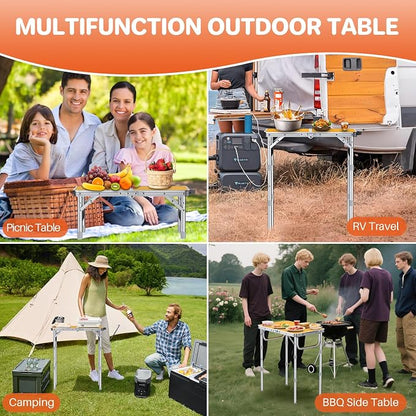 FUNYKICH 2ft Folding Camping Table 22.8''x15.7''x27.5'',3 Height Adjustable | Lightweight Aluminum Outdoor Small Tables with Carry Handle for Car Camping, Backpacking, Picnic, BBQ, Yellow