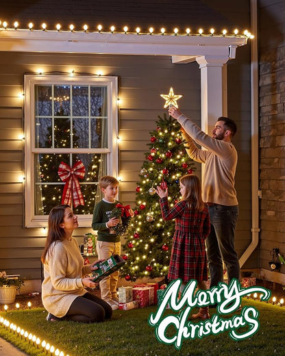 Minetom C9 LED Christmas Lights Outdoor, 81Ft 100 LED String Lights with Quick Clips, Extendable Waterproof Outdoor Xmas Decorations, Warm White