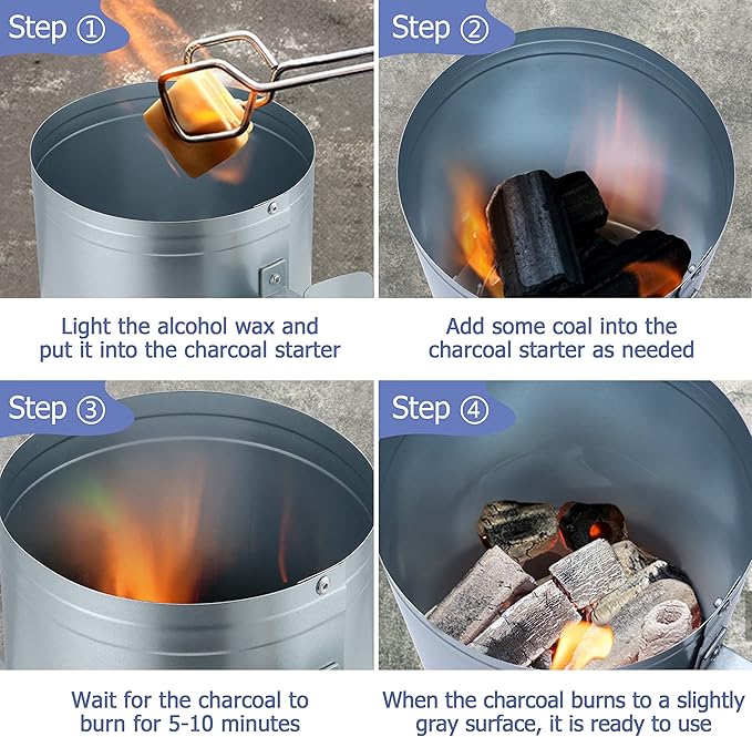 Joyfair Portable Charcoal Grill & Charcoal Chimney Starter, Small Tabletop Barbecue Grill for Outdoor Camping Backyard Party BBQ Cooking, Fire Starter with Clamp Set