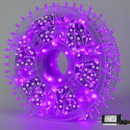 YEGUO 328ft 1000 LED Halloween Lights Outdoor Waterproof, Purple String Lights Indoor Plug in, 8 Modes Clear Wire Purple Lights for Halloween Holiday Home Tree Garden Patio Decor