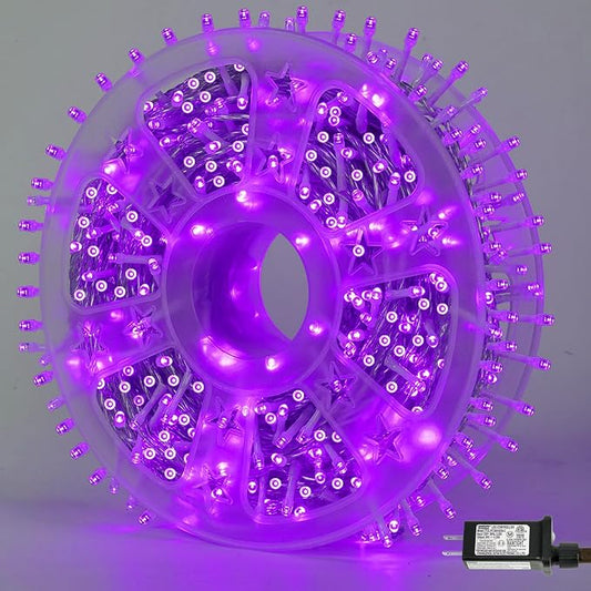 YEGUO 328ft 1000 LED Halloween Lights Outdoor Waterproof, Purple String Lights Indoor Plug in, 8 Modes Clear Wire Purple Lights for Halloween Holiday Home Tree Garden Patio Decor