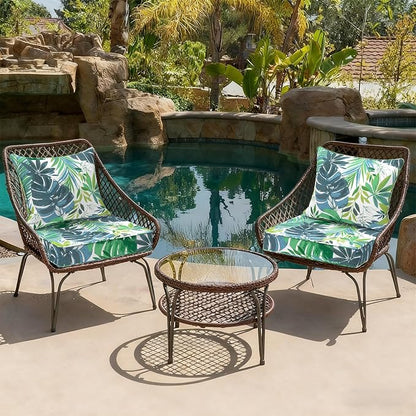 DYTXIII Outdoor Deep Seat Cushion Set, Water Repellent 22"x22" Patio Thick Cushions Replacement with Seat & Back Pillow for Patio Sofa, Wicker Chair, Couch - Islamorada Blue Green