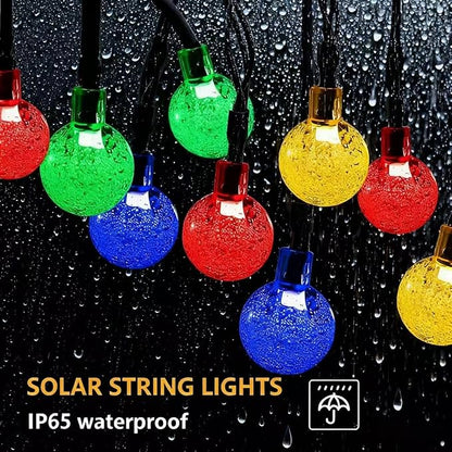 Solar String Lights Outdoor Waterproof IP65 9.3 Feet 20 LED 8 Modes Crystal Globe Fairy Light for Garden Parterre Terrace Decor,Wedding,Party,Camping（Multi-Colored）