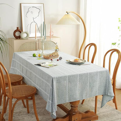 Chassic 60 x 104 inches Farmhouse Style Linen tablecloths, Wrinkle Resistant Washable Dining Room Table Cloths for 6 Foot Rectangle Tables - Hemstitch Light Grey