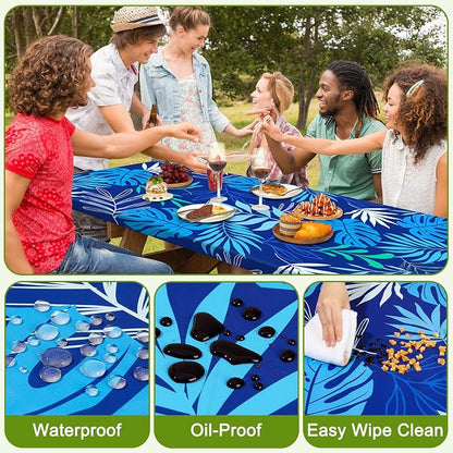 Picnic Table and Bench Cover Set, Waterproof Fitted Elastic Cloth | Portable Camping Essentials With Built-In Storage Pocket And Waterproof Fabric For Outdoor RV Or Picnic Table Use