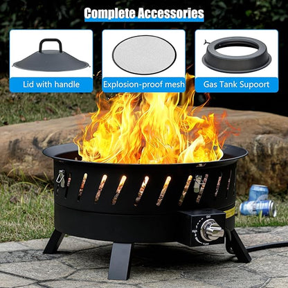 EcoNook 22 inch Portable Propane Fire Pits, Gas Fire Pit Bowl for Outside with Lid & Handle, Smokeless Gas Firebowl,Propane Firepit for Camping, Patio, Yard, Garden